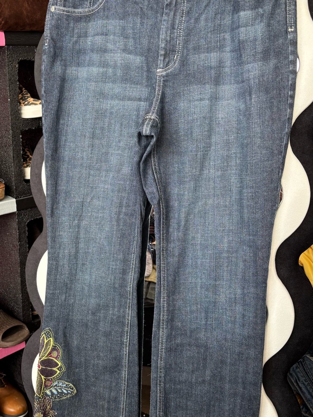 Chico's Dark Blue Embroidered Bootcut Jeans